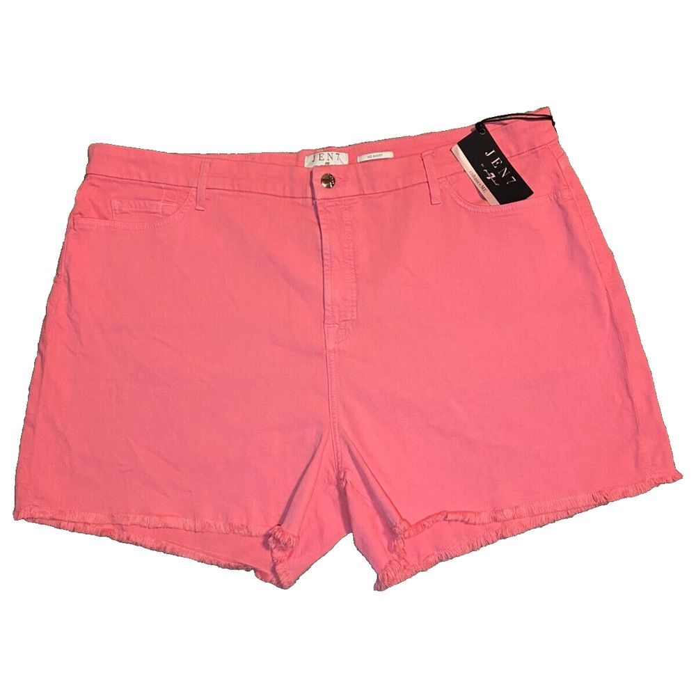 Jen 7 By 7 For All Mankind Shorts Size 24 Fringe Hem Coral Mid Short High Rise